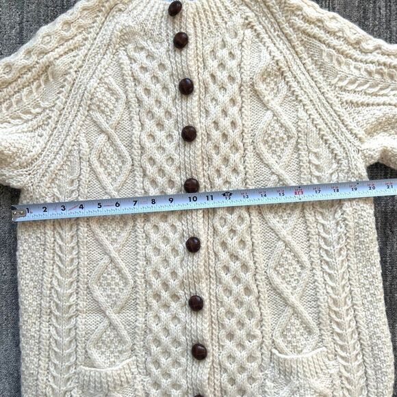 Irish Fisherman Wool Cardigan Sweater, Hand Knit - Picture 5 of 5